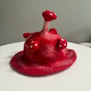 Unique Red Felt Wool Mushroom Bucket Hat
